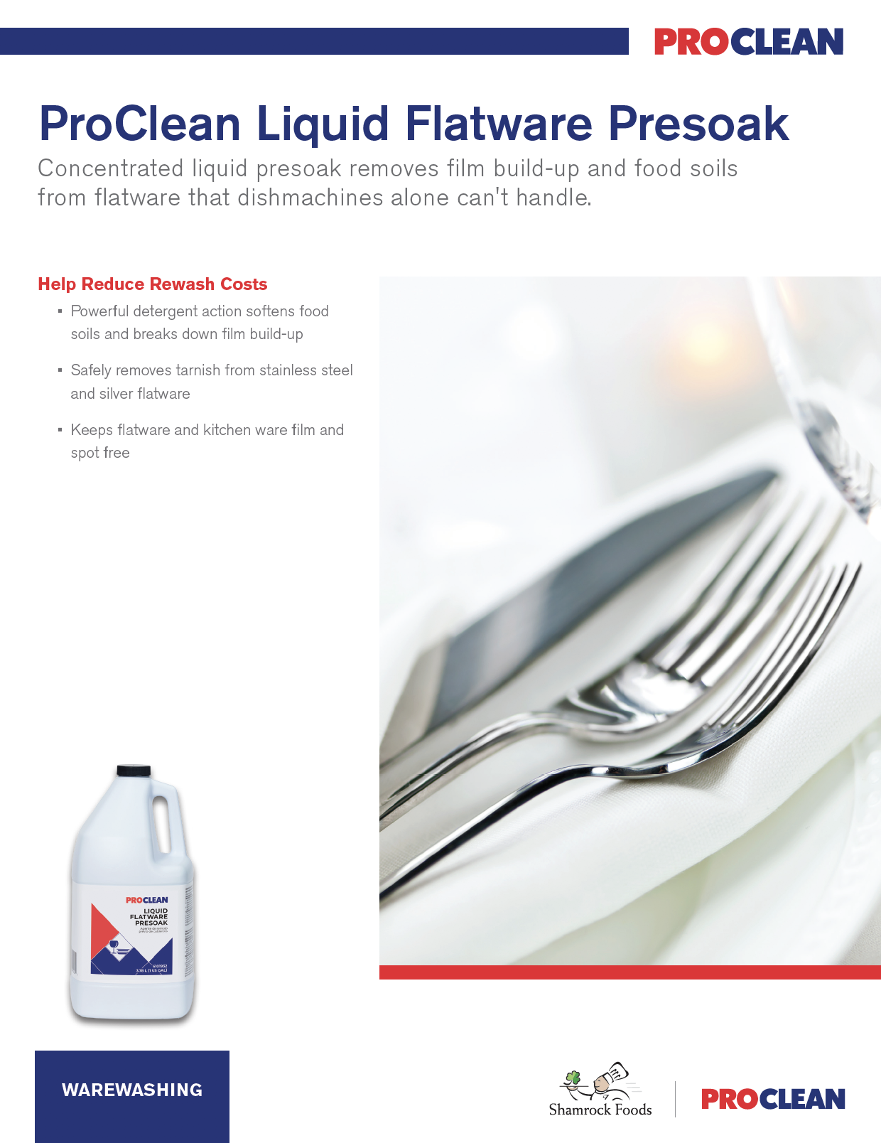 ProClean Liquid Flatware Presoak Sell Sheet