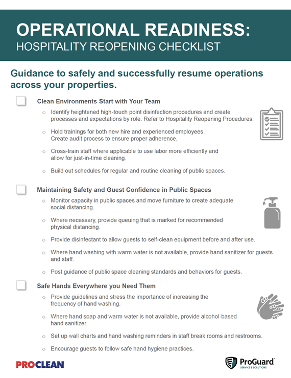 ProGuard/ProClean Corporate Checklist Reopening  - Hospitality